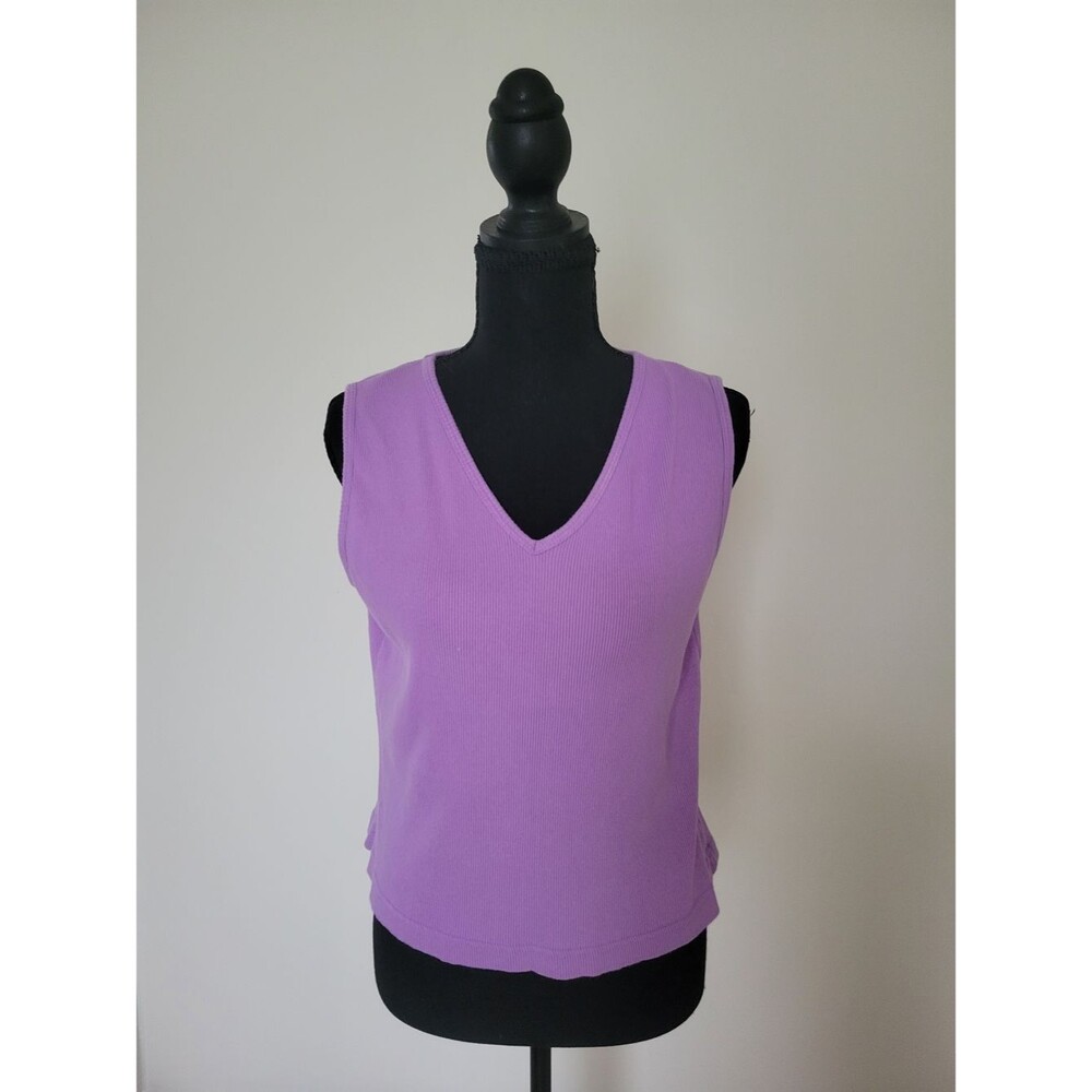 Lavender Ribbed Knit Tank - 90s Y2K Aesthetic Minimalist Size L